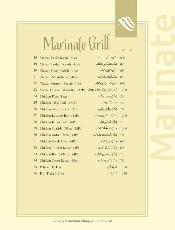 Marinate The Restaurant Gujrat Menu