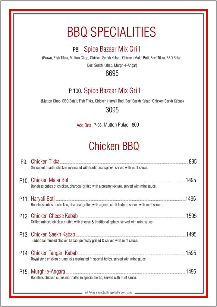 Spice Lab Menu Spice Bazaar Menu MM Alam Road Lahore| Contact No. and Location